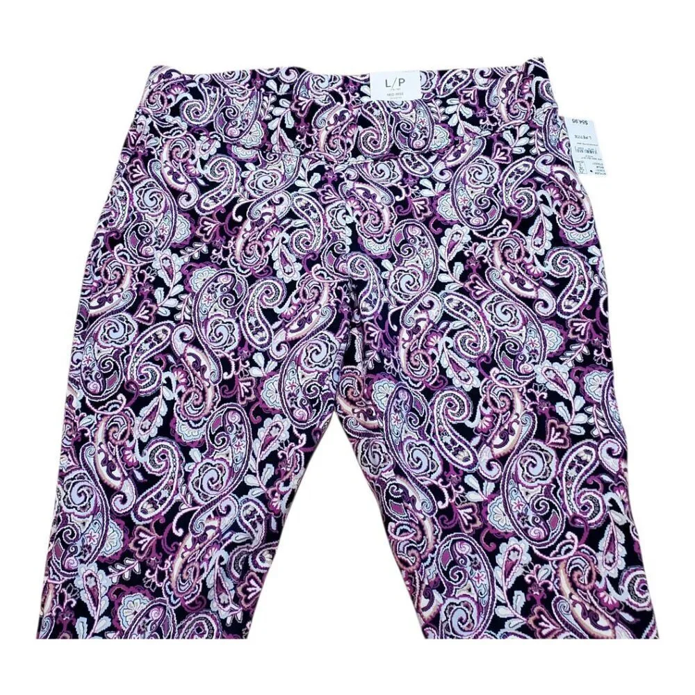 NEW LANDS' END SZ L Petite Starfish Mid Rise Paisley Legging Navy Blue Purple